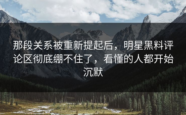 那段关系被重新提起后，明星黑料评论区彻底绷不住了，看懂的人都开始沉默